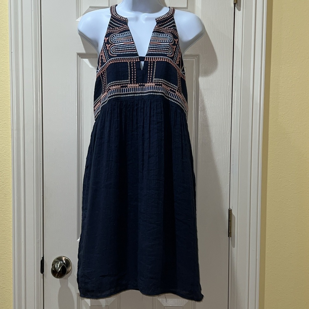 THML Blue Peach Babydoll Aztec Dress Sz Small Beach Boho Coastal Resortwear